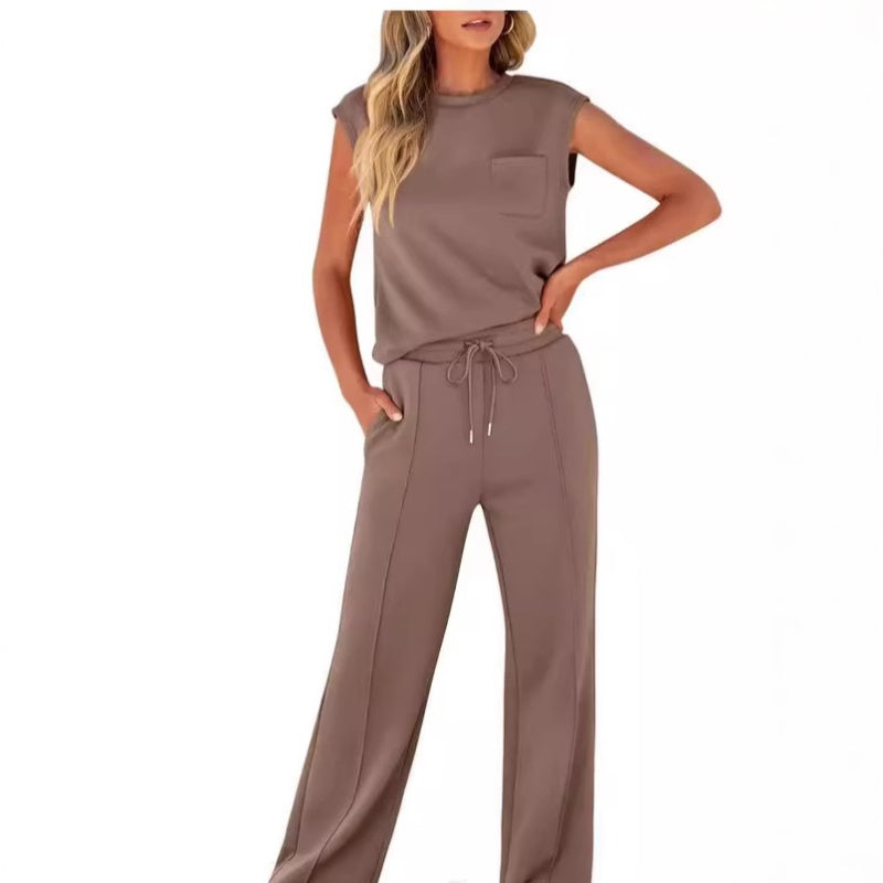 Ilda Taglieri™ Women's Casual Sleeveless Top and Drawstring Pants 2-Piece Set