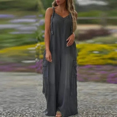 Massima Moceri™ Women's Loose Wide-Leg Jumpsuit with Pockets