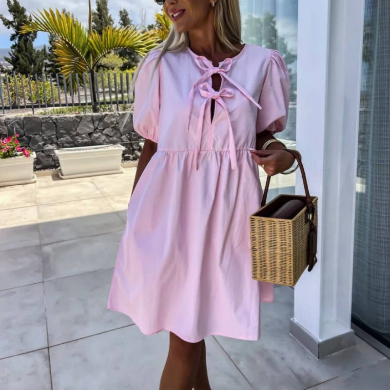Telica Graci™ Women’s Trendy Bow Tie Front Puff Sleeve Dress