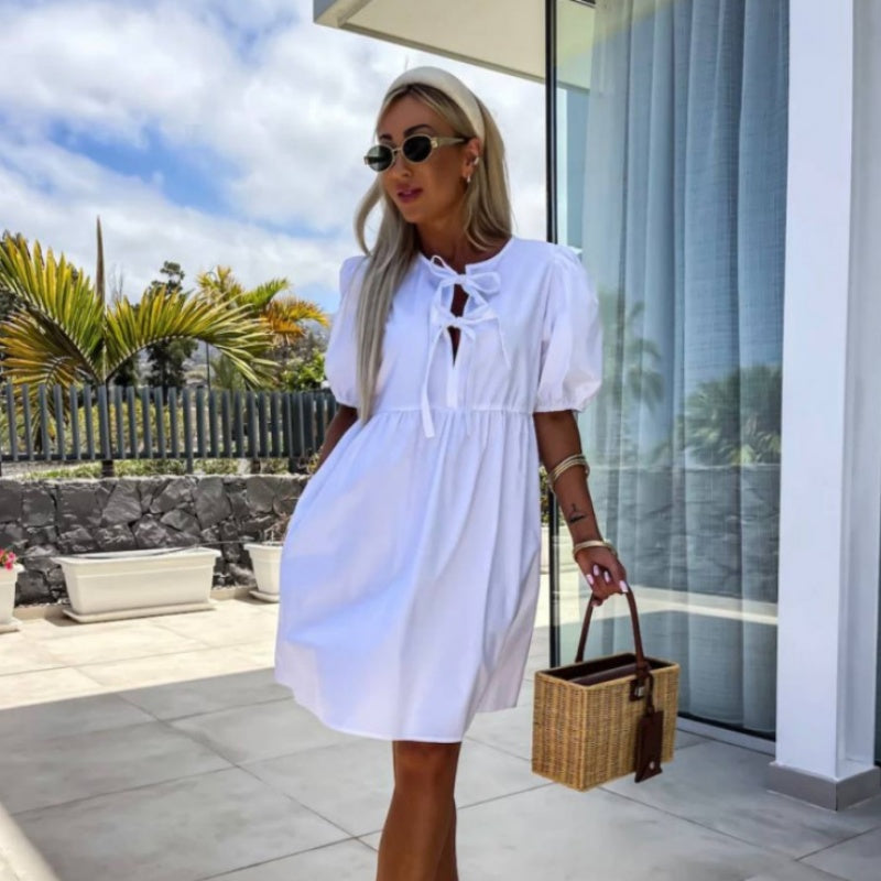 Telica Graci™ Women’s Trendy Bow Tie Front Puff Sleeve Dress