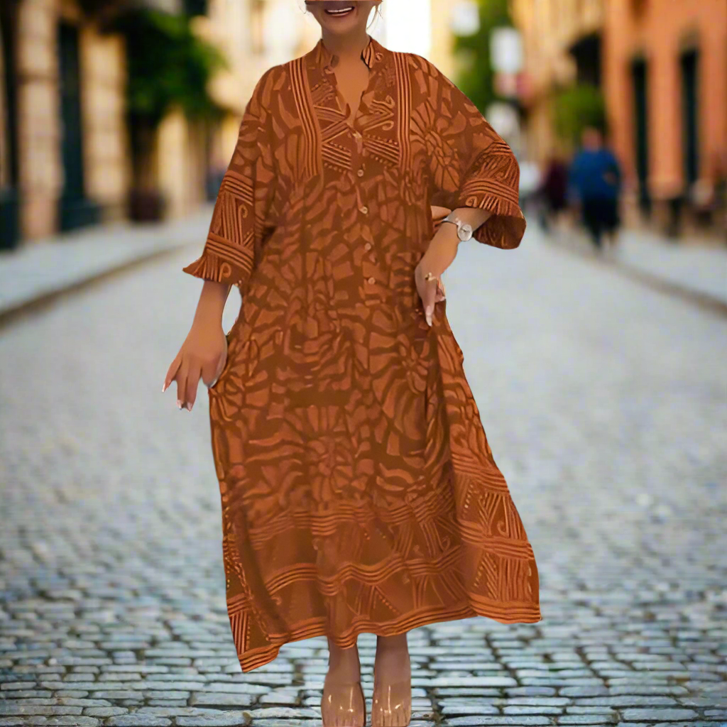 Caterina Tarro™ Women's V-neck Printed Loose Dress