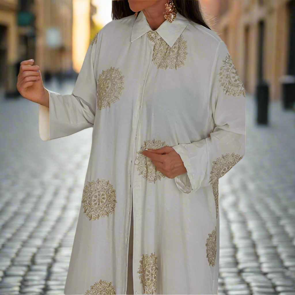 Erica Amadio™ V-neck Long Coat & Printed Wide-leg Pants Two-piece Set