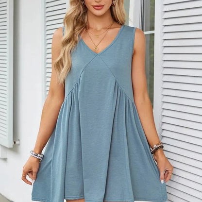 Monica Verno™ Women’s V-Neck Sleeveless Vest Loose pleated Dress