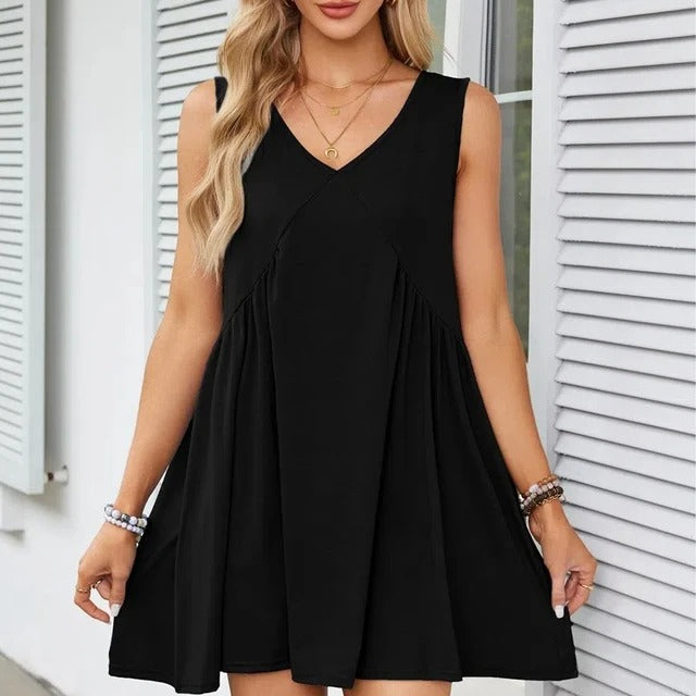 Monica Verno™ Women’s V-Neck Sleeveless Vest Loose pleated Dress