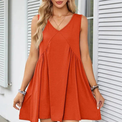 Monica Verno™ Women’s V-Neck Sleeveless Vest Loose pleated Dress