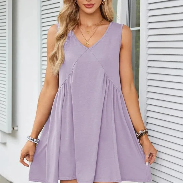 Monica Verno™ Women’s V-Neck Sleeveless Vest Loose pleated Dress