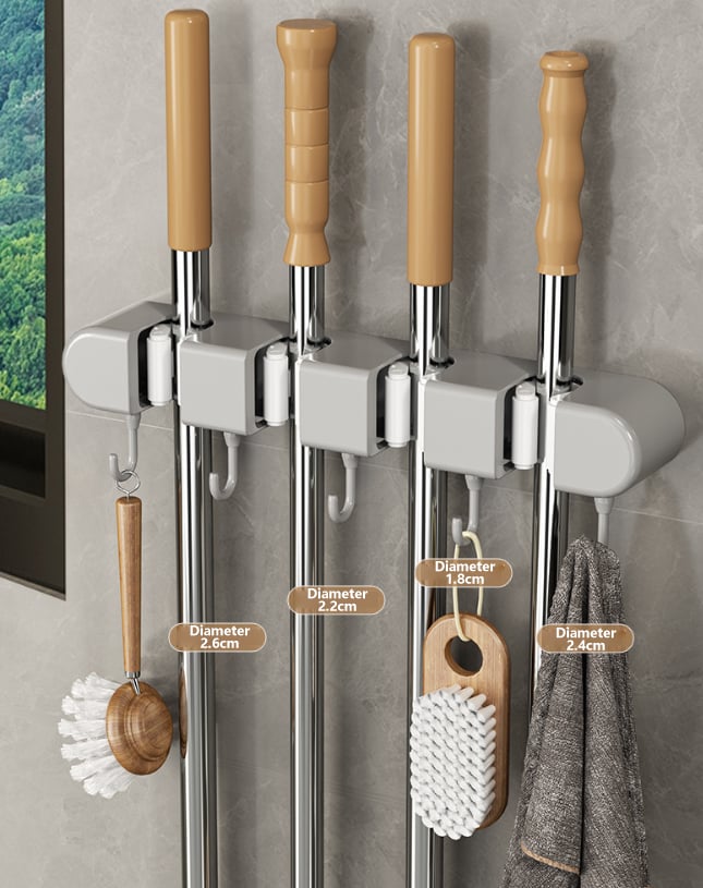 SafeHold™ Multifunctional mop holder with hook