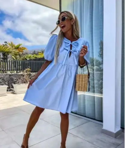 Telica Graci™ Women’s Trendy Bow Tie Front Puff Sleeve Dress
