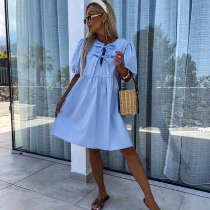 Telica Graci™ Women’s Trendy Bow Tie Front Puff Sleeve Dress