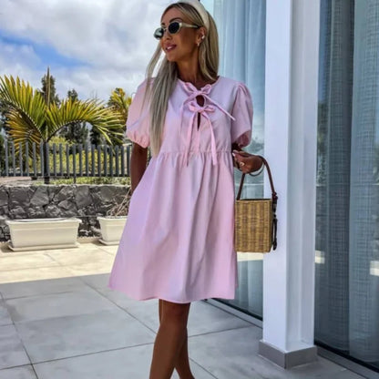 Telica Graci™ Women’s Trendy Bow Tie Front Puff Sleeve Dress